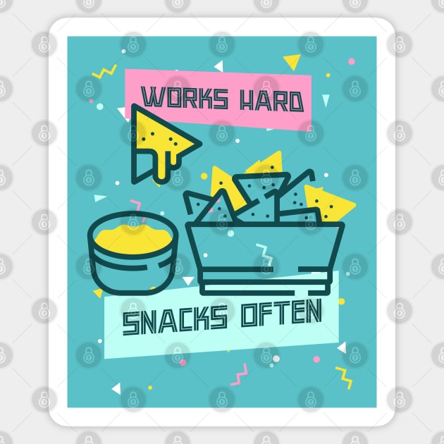 Works Hard, Snacks Often - Nacho Edition Sticker by Camp Happy Hour